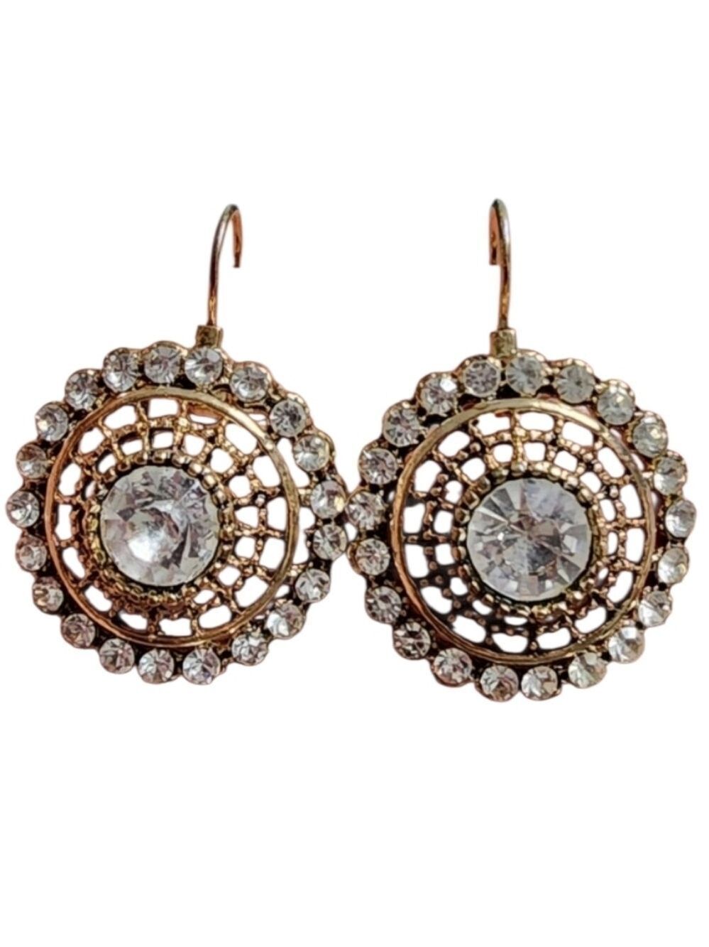 Goldtone Crystal Drop Earrings Vintage Style